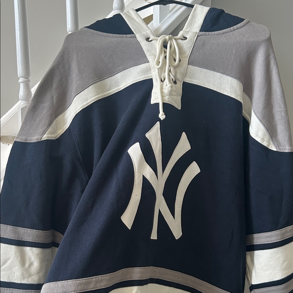 Men's Navy and Gray Hooded Sweater